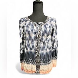 Vintage America Black and White TIEDYE Patterned Blouse Coastal Grandma